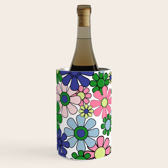 Retro Garden Flowers 60s 70s Floral Pattern Pink Blue Green White Wine Chiller Gallery Image 2