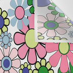 Retro Garden Flowers 60s 70s Floral Pattern Pink Blue Green White Wall Tapestry Gallery Image 3