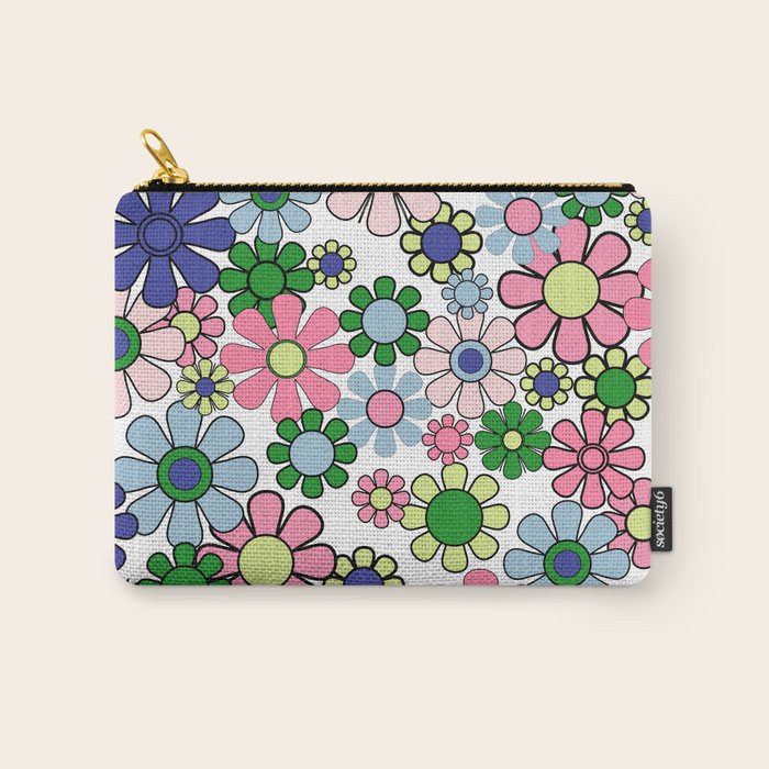 Retro Garden Flowers 60s 70s Floral Pattern Pink Blue Green White Carry All Pouch Gallery Image 1
