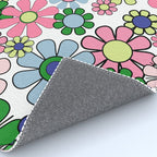 Retro Garden Flowers 60s 70s Floral Pattern Pink Blue Green White Rug Gallery Image 4