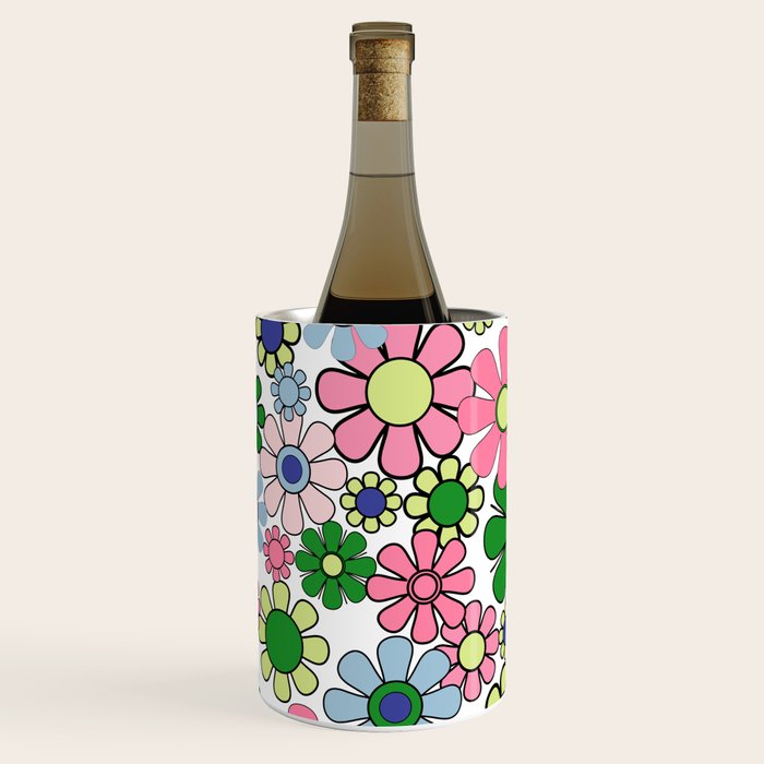 Retro Garden Flowers 60s 70s Floral Pattern Pink Blue Green White Wine Chiller Gallery Image 3