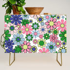 Retro Garden Flowers 60s 70s Floral Pattern Pink Blue Green White Credenza Gallery Image 1