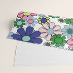 Retro Garden Flowers 60s 70s Floral Pattern Pink Blue Green White Wrapping Paper Gallery Image 2