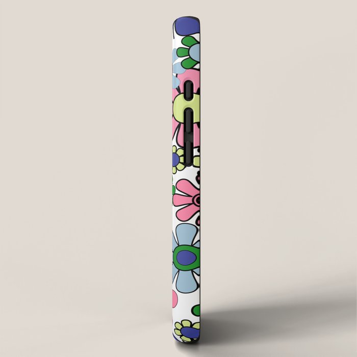 Retro Garden Flowers 60s 70s Floral Pattern Pink Blue Green White iPhone Case Gallery Image 2
