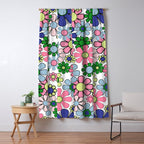 Retro Garden Flowers 60s 70s Floral Pattern Pink Blue Green White Window Curtain Gallery Image 5