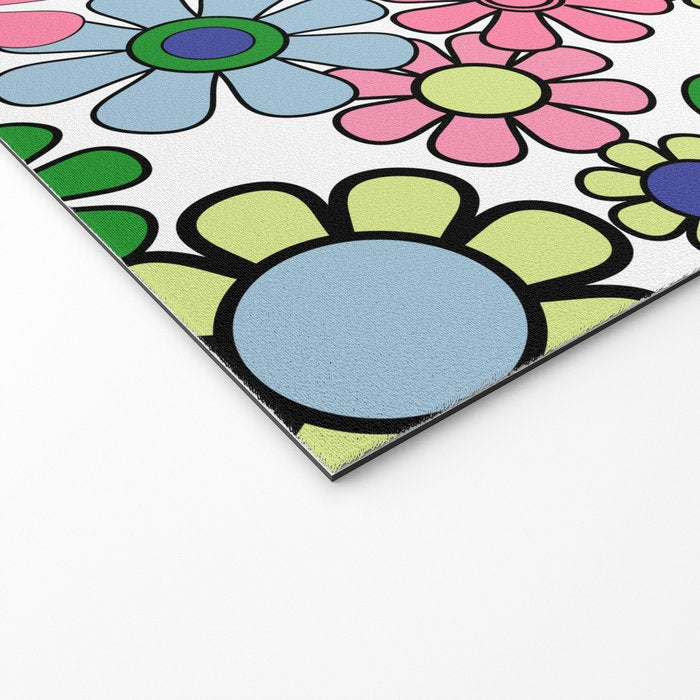 Retro Garden Flowers 60s 70s Floral Pattern Pink Blue Green White Welcome Mat Gallery Image 2