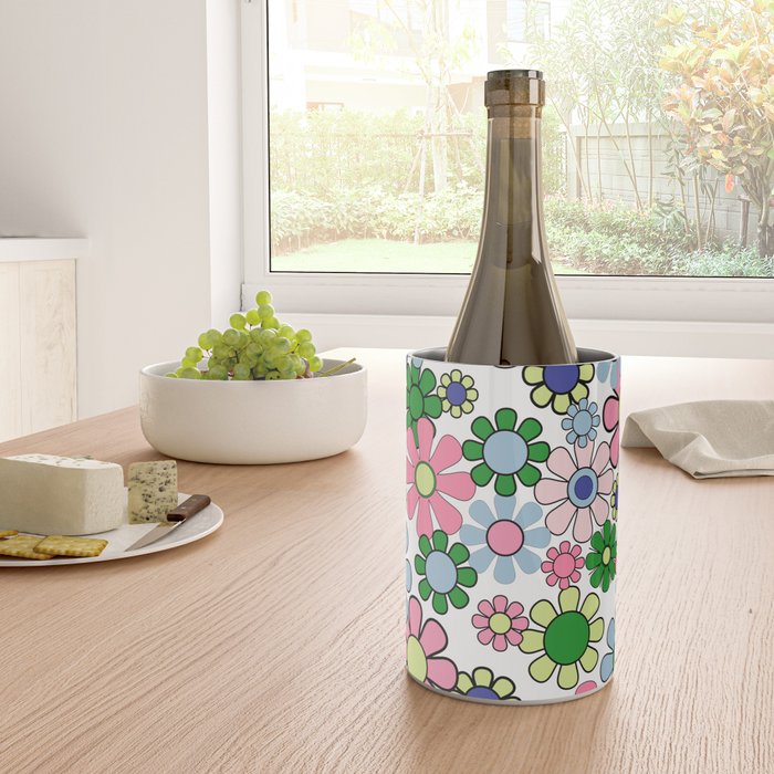 Retro Garden Flowers 60s 70s Floral Pattern Pink Blue Green White Wine Chiller Gallery Image 4