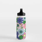 Retro Garden Flowers 60s 70s Floral Pattern Pink Blue Green White Water Bottle Gallery Image 3