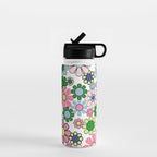 Retro Garden Flowers 60s 70s Floral Pattern Pink Blue Green White Water Bottle Gallery Image 1