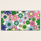Retro Garden Flowers 60s 70s Floral Pattern Pink Blue Green White Desk Mat Gallery Image 3