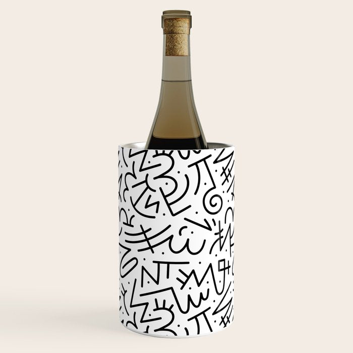 Abstract black and white line doodle pattern Wine Chiller Gallery Image 2