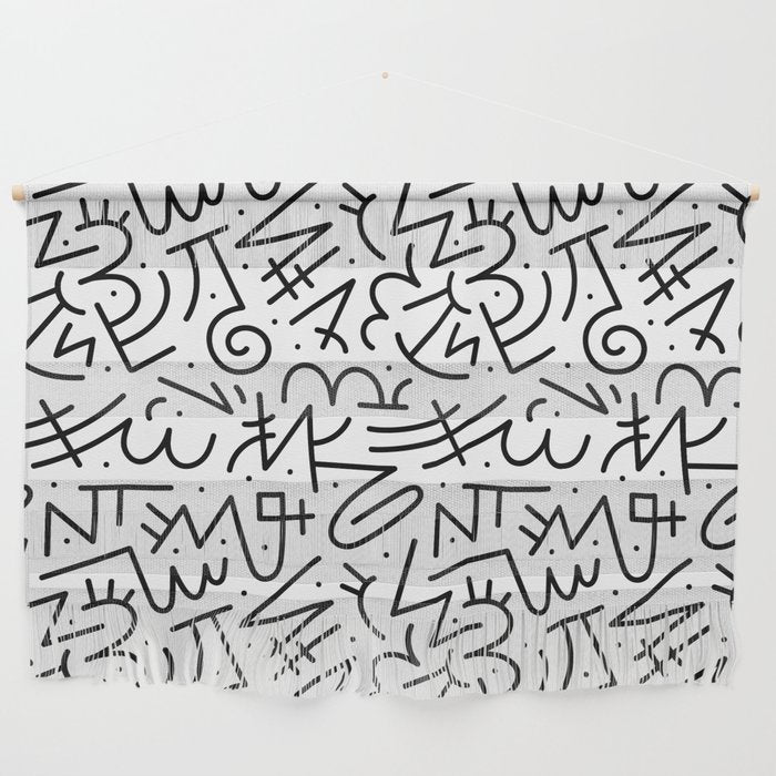 Abstract black and white line doodle pattern Wall Hanging Gallery Image 1