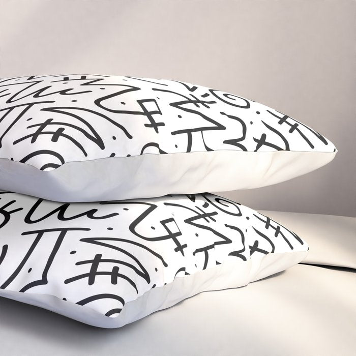 Abstract black and white line doodle pattern Pillow Sham Gallery Image 3