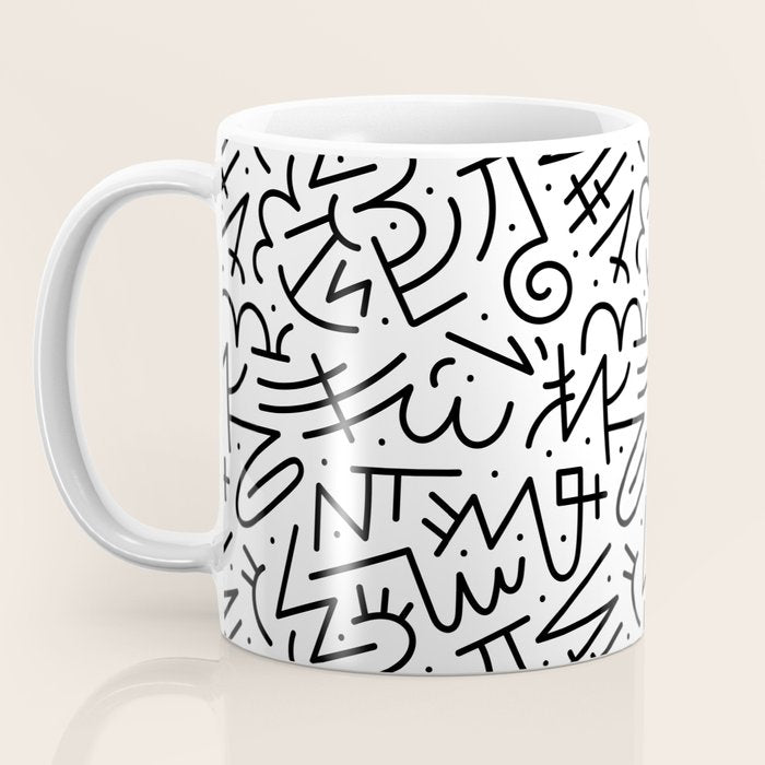 Abstract black and white line doodle pattern Coffee Mug Gallery Image 3