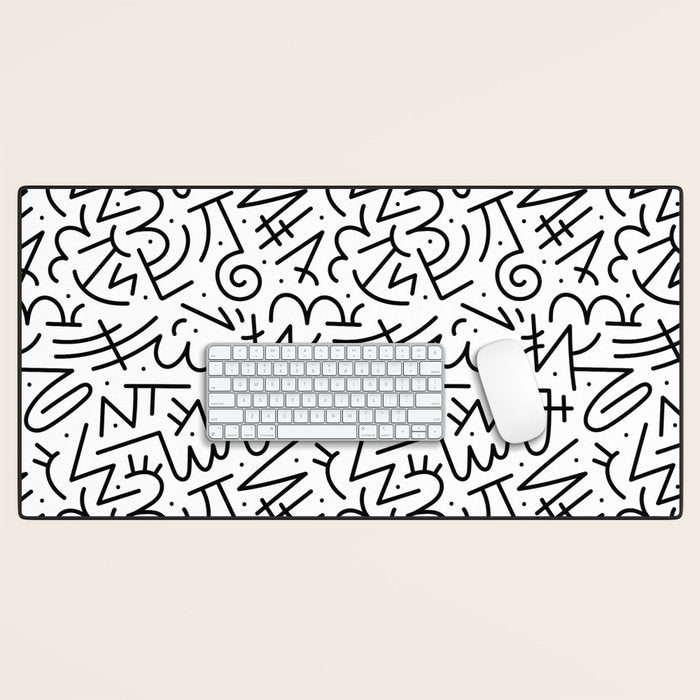 Abstract black and white line doodle pattern Desk Mat Gallery Image 1