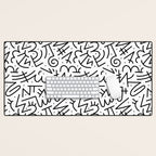 Abstract black and white line doodle pattern Desk Mat Gallery Image 1