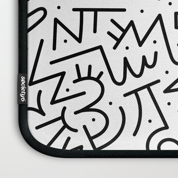 Abstract black and white line doodle pattern Laptop Sleeve Gallery Image 3