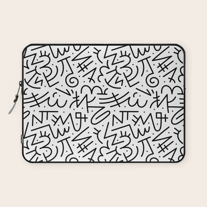 Abstract black and white line doodle pattern Laptop Sleeve Gallery Image 1
