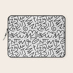 Abstract black and white line doodle pattern Laptop Sleeve Gallery Image 1