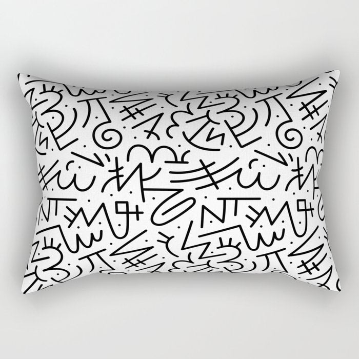 Abstract black and white line doodle pattern Rectangular Pillow Gallery Image 1