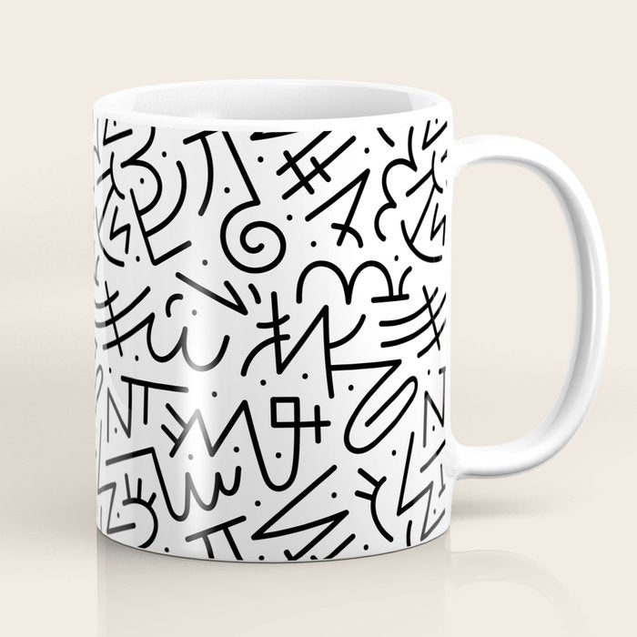 Abstract black and white line doodle pattern Coffee Mug Gallery Image 1