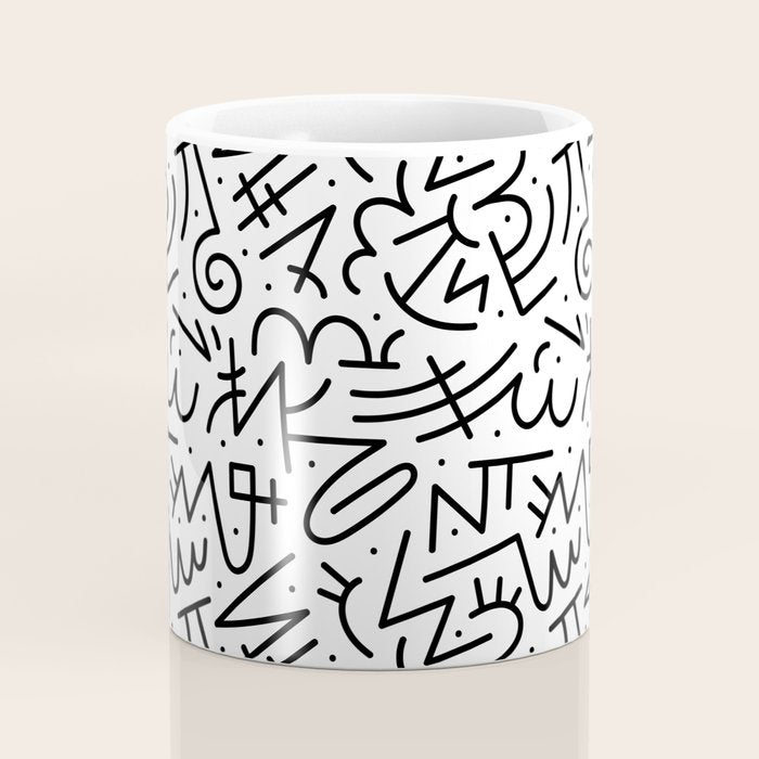 Abstract black and white line doodle pattern Coffee Mug Gallery Image 4