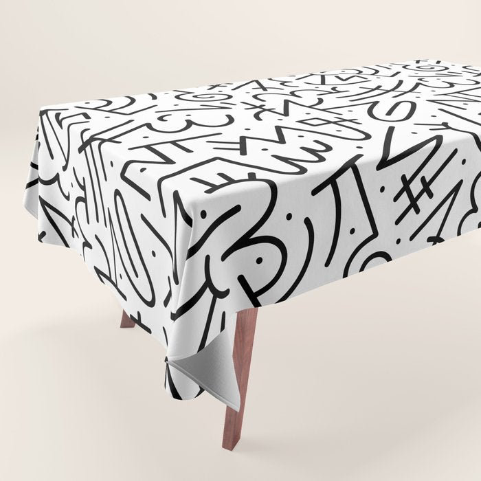 Abstract black and white line doodle pattern Tablecloth Gallery Image 1