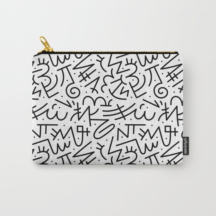 Abstract black and white line doodle pattern Carry All Pouch Gallery Image 1
