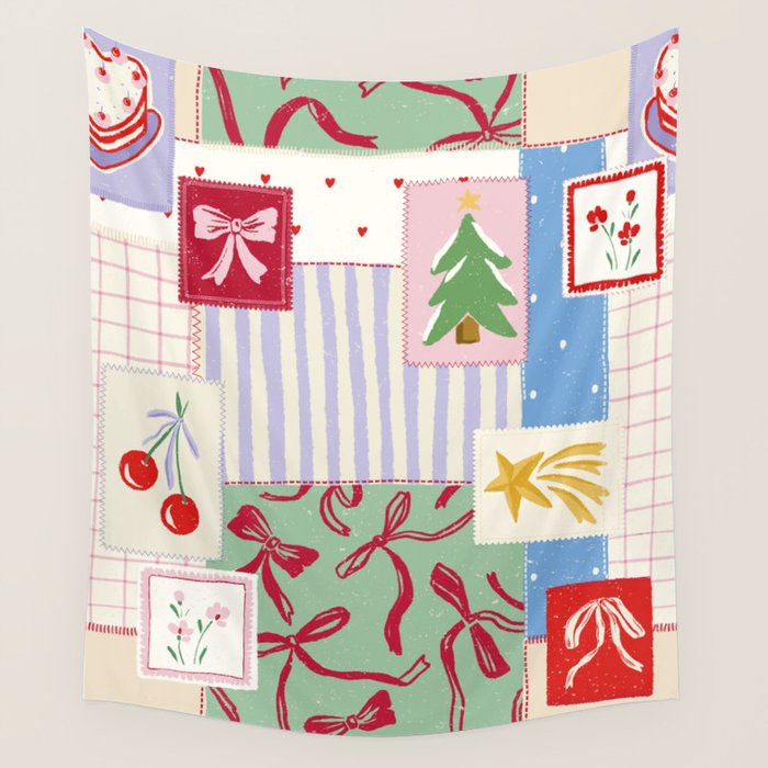 Retro christmas patch Wall Tapestry Gallery Image 4
