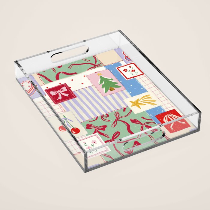 Retro christmas patch Acrylic Tray Gallery Image 1