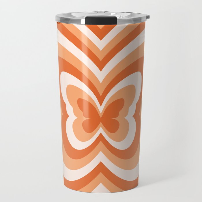 Retro 70s Butterfly in Sunset Orange Travel Mug Gallery Image 1