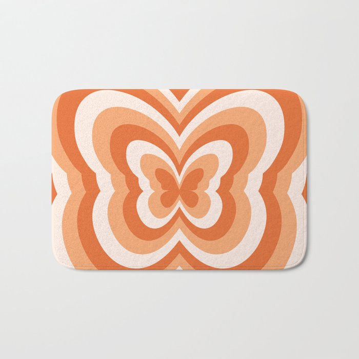 Retro 70s Butterfly in Sunset Orange Bath Mat Gallery Image 1