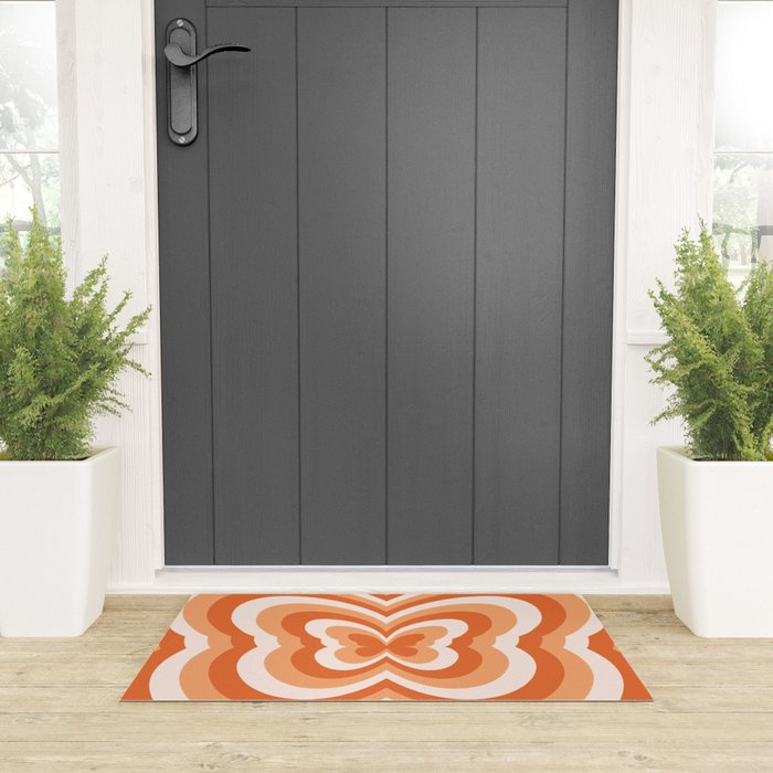 Retro 70s Butterfly in Sunset Orange Welcome Mat Gallery Image 3