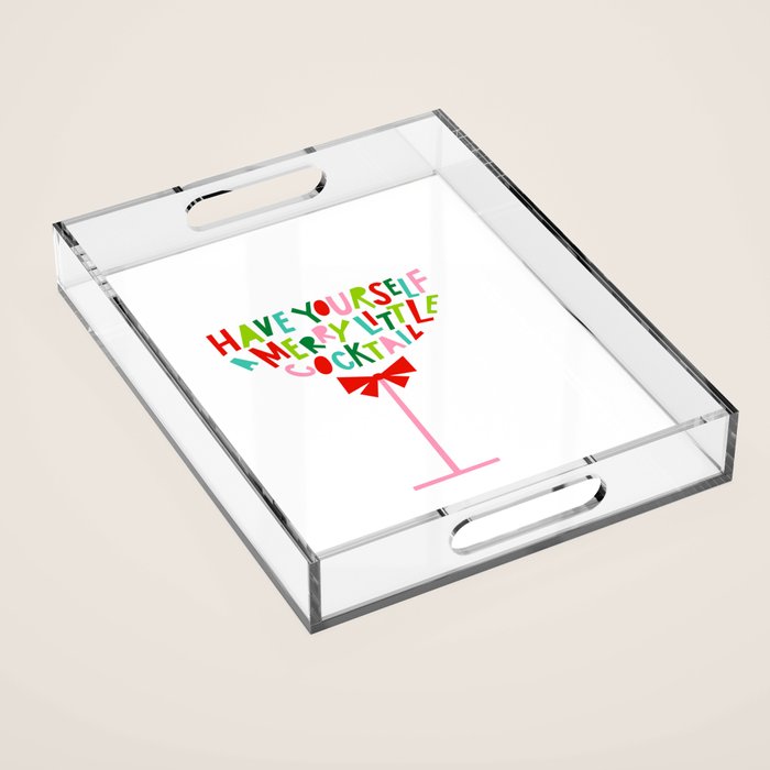 Have Yourself a Merry Little Cocktail - Festive Cocktail Typography Acrylic Tray Gallery Image 1