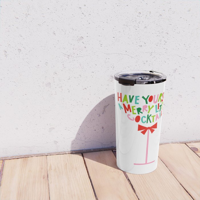 Have Yourself a Merry Little Cocktail - Festive Cocktail Typography Travel Mug Gallery Image 4