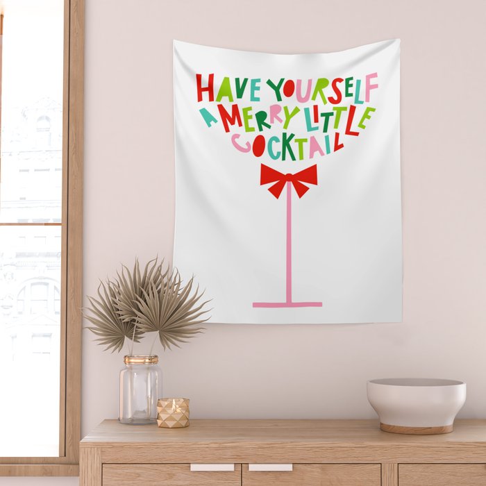 Have Yourself a Merry Little Cocktail - Festive Cocktail Typography Wall Tapestry Gallery Image 2