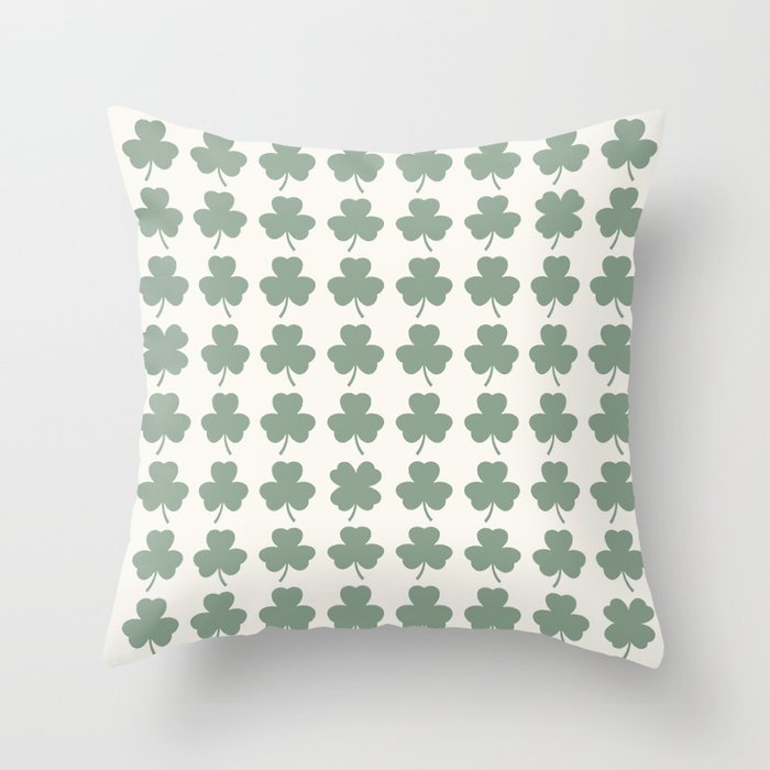 Clovers XXXVI Sage Green Botanical Pattern Throw Pillow Gallery Image 1