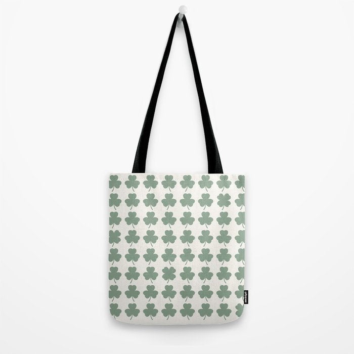 Clovers XXXVI Sage Green Botanical Pattern Tote Bag Gallery Image 2