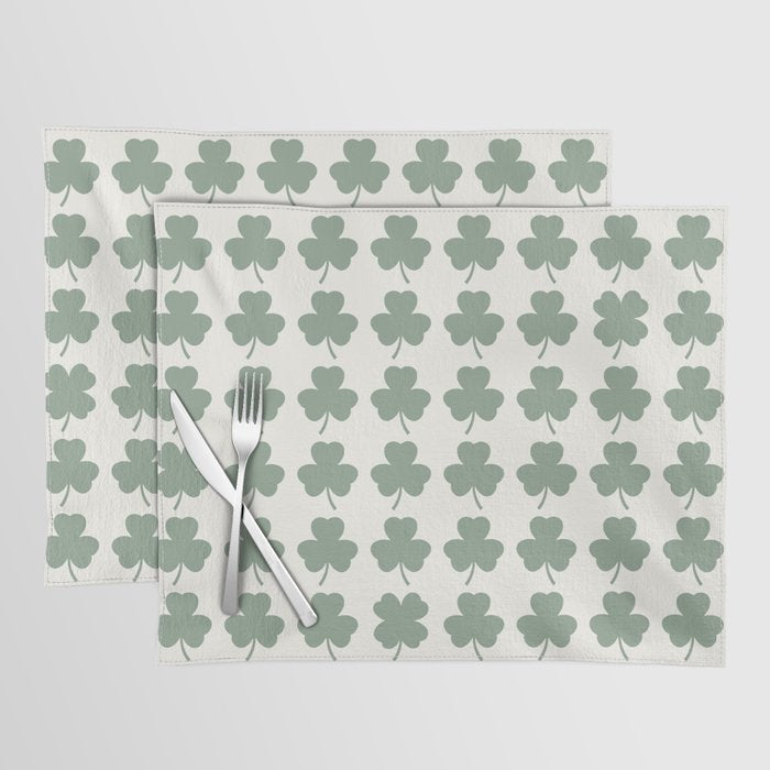 Clovers XXXVI Sage Green Botanical Pattern Placemat Gallery Image 1