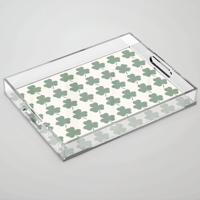 Clovers XXXVI Sage Green Botanical Pattern Acrylic Tray Gallery Image 1