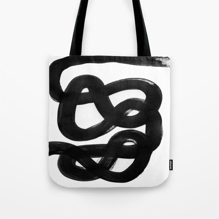 Knots Black & White Minimalist Ink Tribal Mid Century Pattern Dark Painting Pattern Tote Bag Gallery Image 1