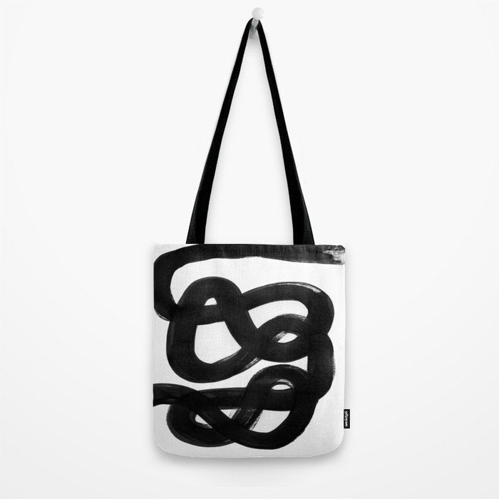 Knots Black & White Minimalist Ink Tribal Mid Century Pattern Dark Painting Pattern Tote Bag Gallery Image 2