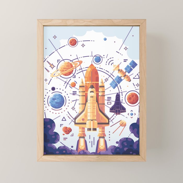 Space Rocket with Planets Mini Art Print Gallery Image 1