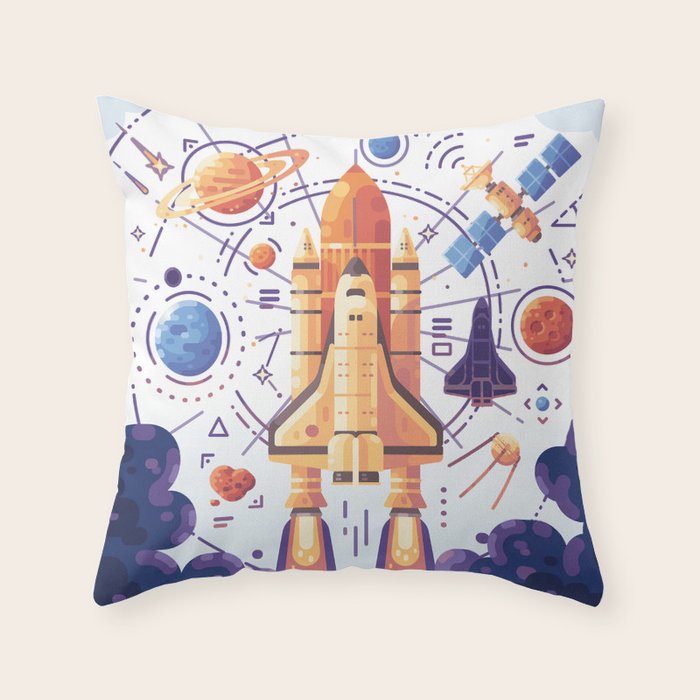 Space Rocket with Planets Throw Pillow Gallery Image 6