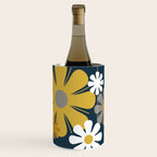 Flower Locus Retro Minimalist Floral Pattern Navy Blue Mustard Yellow Gray White  Wine Chiller Gallery Image 1