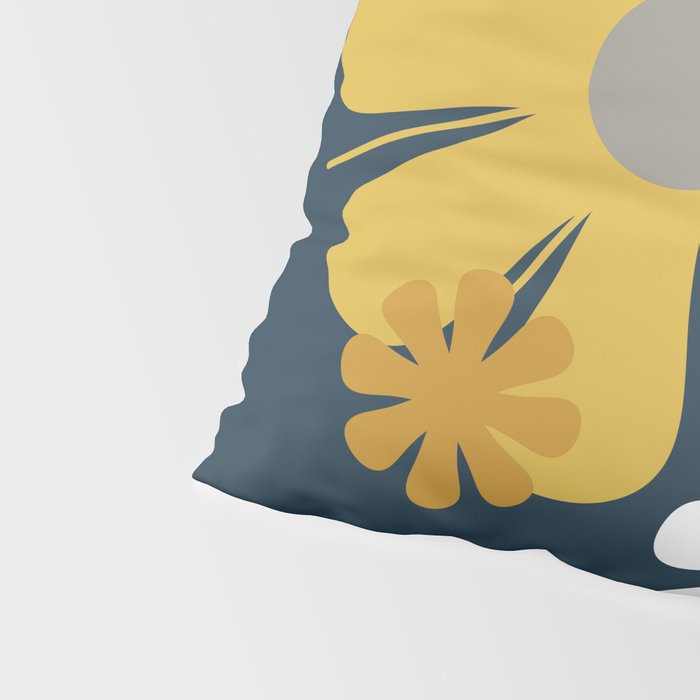 Flower Locus Retro Minimalist Floral Pattern Navy Blue Mustard Yellow Gray White  Pillow Sham Gallery Image 4
