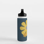 Flower Locus Retro Minimalist Floral Pattern Navy Blue Mustard Yellow Gray White  Water Bottle Gallery Image 3