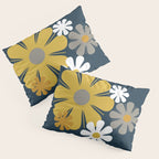 Flower Locus Retro Minimalist Floral Pattern Navy Blue Mustard Yellow Gray White  Pillow Sham Gallery Image 3