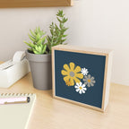 Flower Locus Retro Minimalist Floral Pattern Navy Blue Mustard Yellow Gray White  Mini Art Print Gallery Image 2
