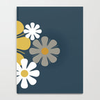 Flower Locus Retro Minimalist Floral Pattern Navy Blue Mustard Yellow Gray White  Notebook Gallery Image 4